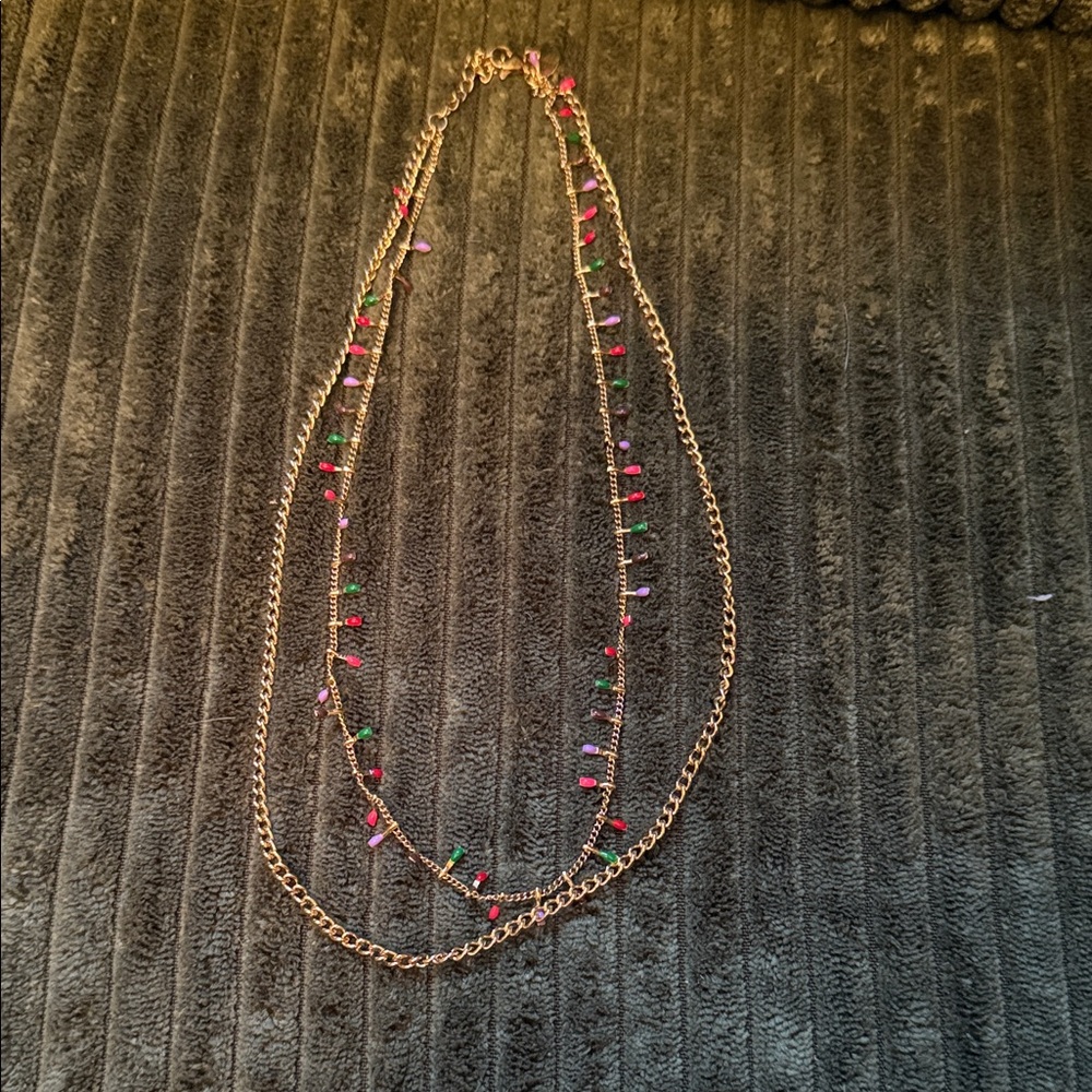 Victoria Emerson Gold Chain Necklace with Pink and Green Accents
